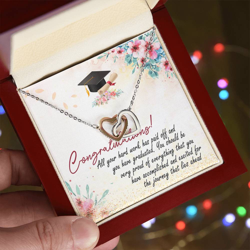 Congratulation So Proud Of You Interlocking Hearts Necklace Graduation Message Card