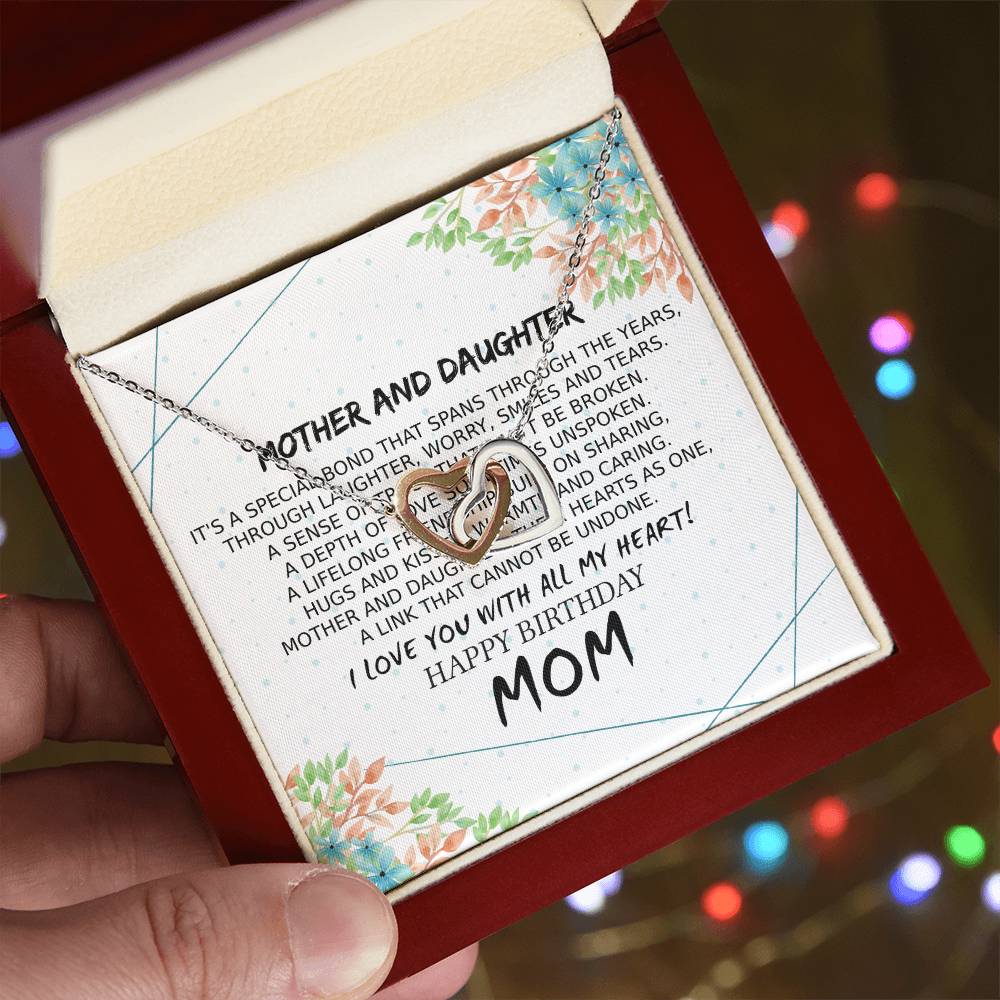Mom Birthday Card Poem Mother And Daughter Love Interlocking Hearts Necklace