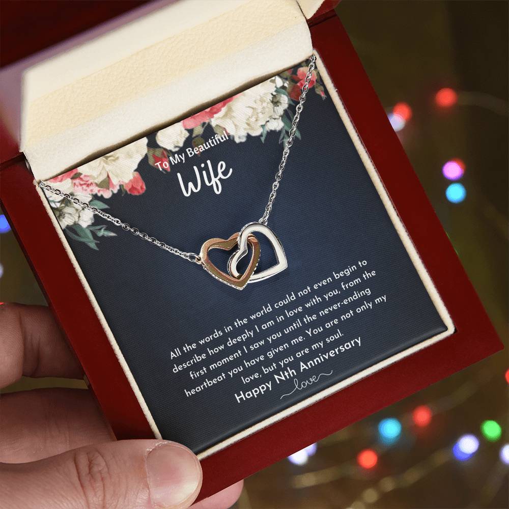 To My Beautiful Wife - Nth Anniversary - Double Heart Interlocking Hearts Necklace
