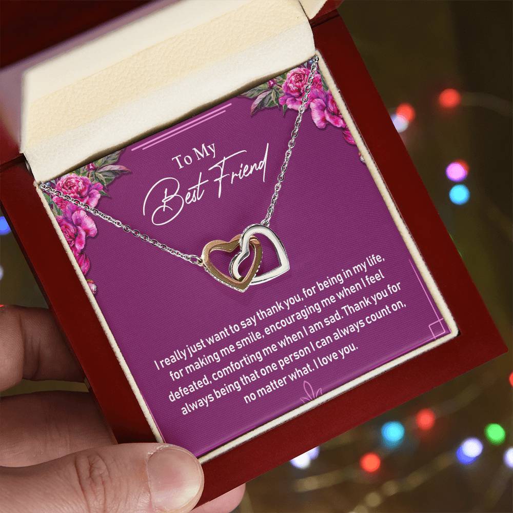 To My Best Friend Interlocking Hearts Necklace Message Card