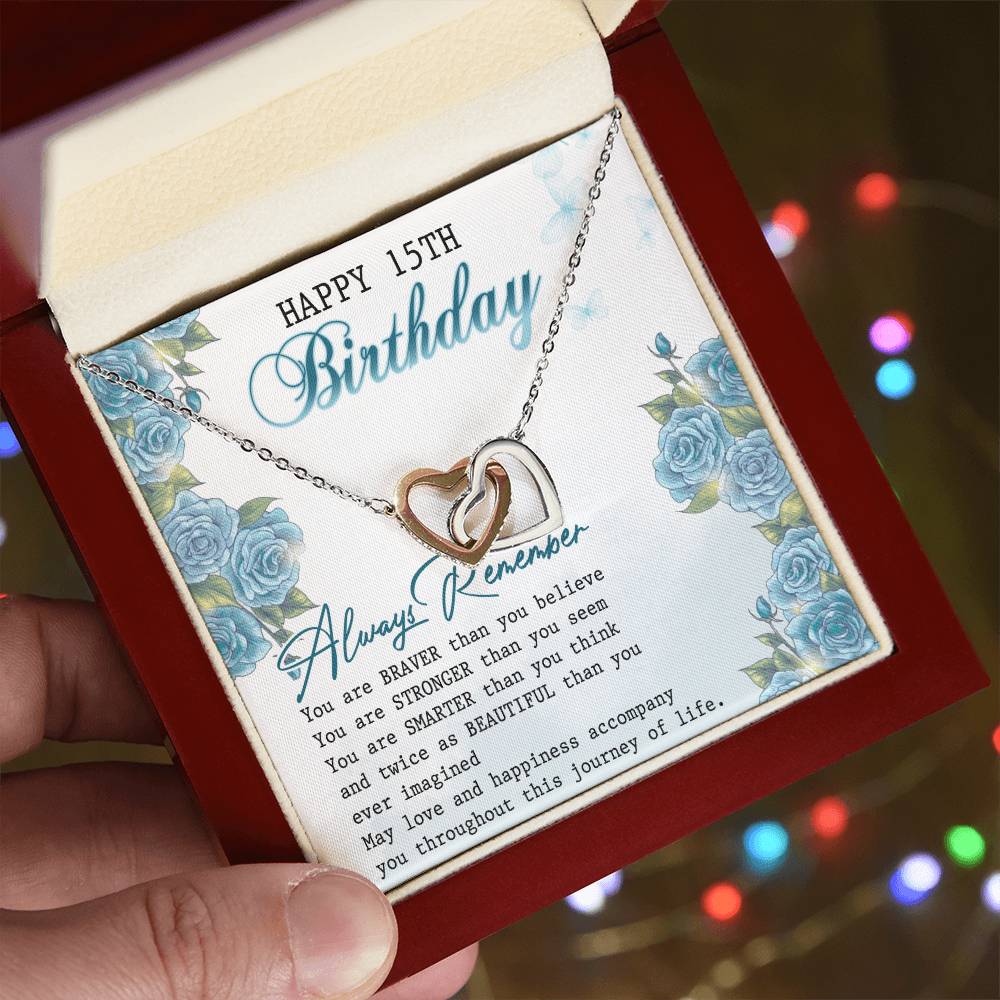 Happy 15Th Birthday Interlocking Hearts Necklace Message Card