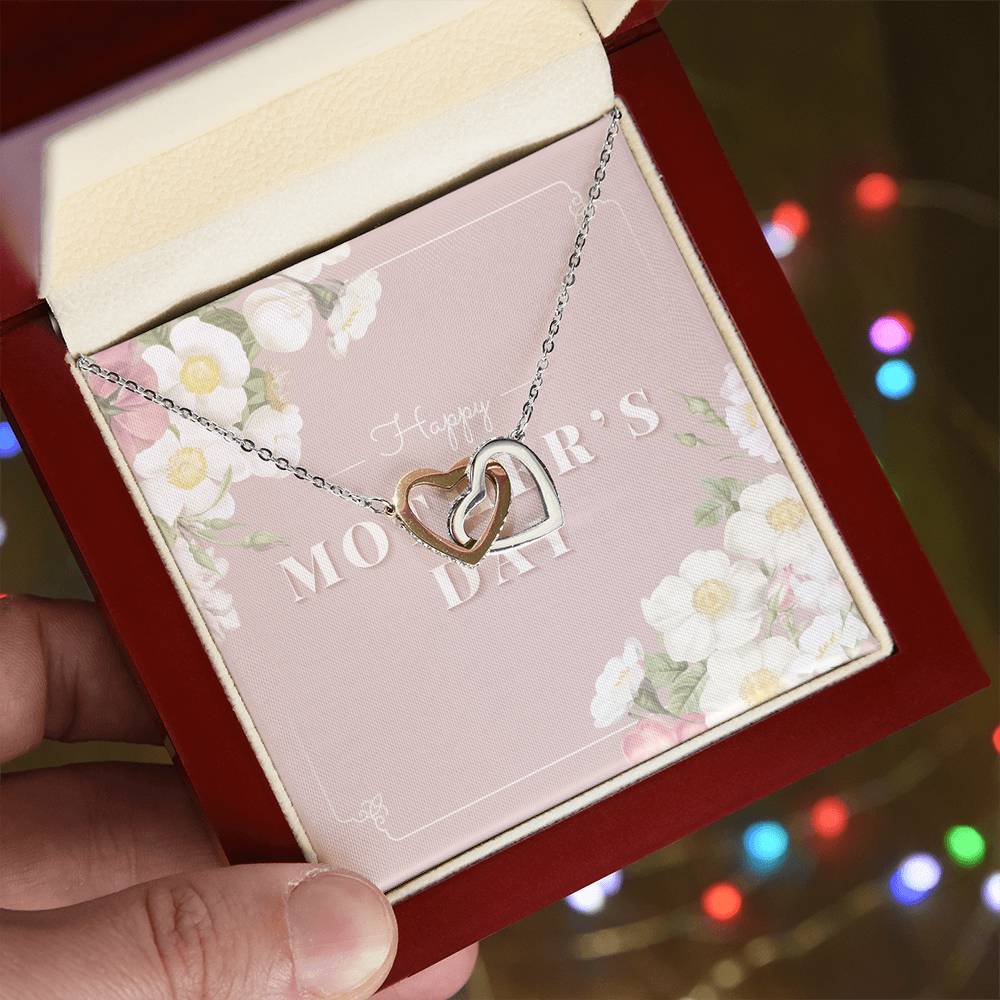 Mother Necklace Gift For Mom 14K White Gold Finish Pendant Mother'S Day Gift Interlocking Hearts Necklace