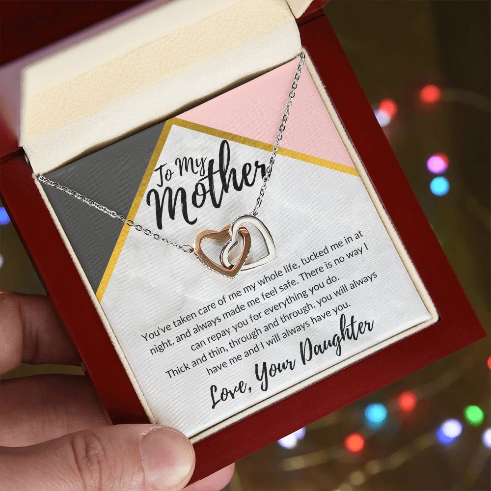 To My Mother - Through Thick And Thin - Necklace Interlocking Hearts Necklace