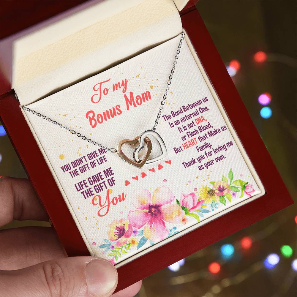 Life Gave Me The Gift Of You - Gift For Bonus Mom Interlocking Hearts Necklace