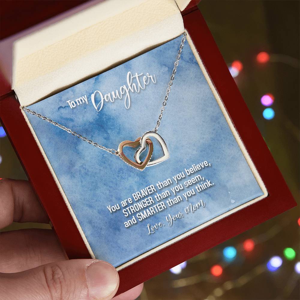 Daughter Braver Stronger Smarter Interlocking Hearts Necklace