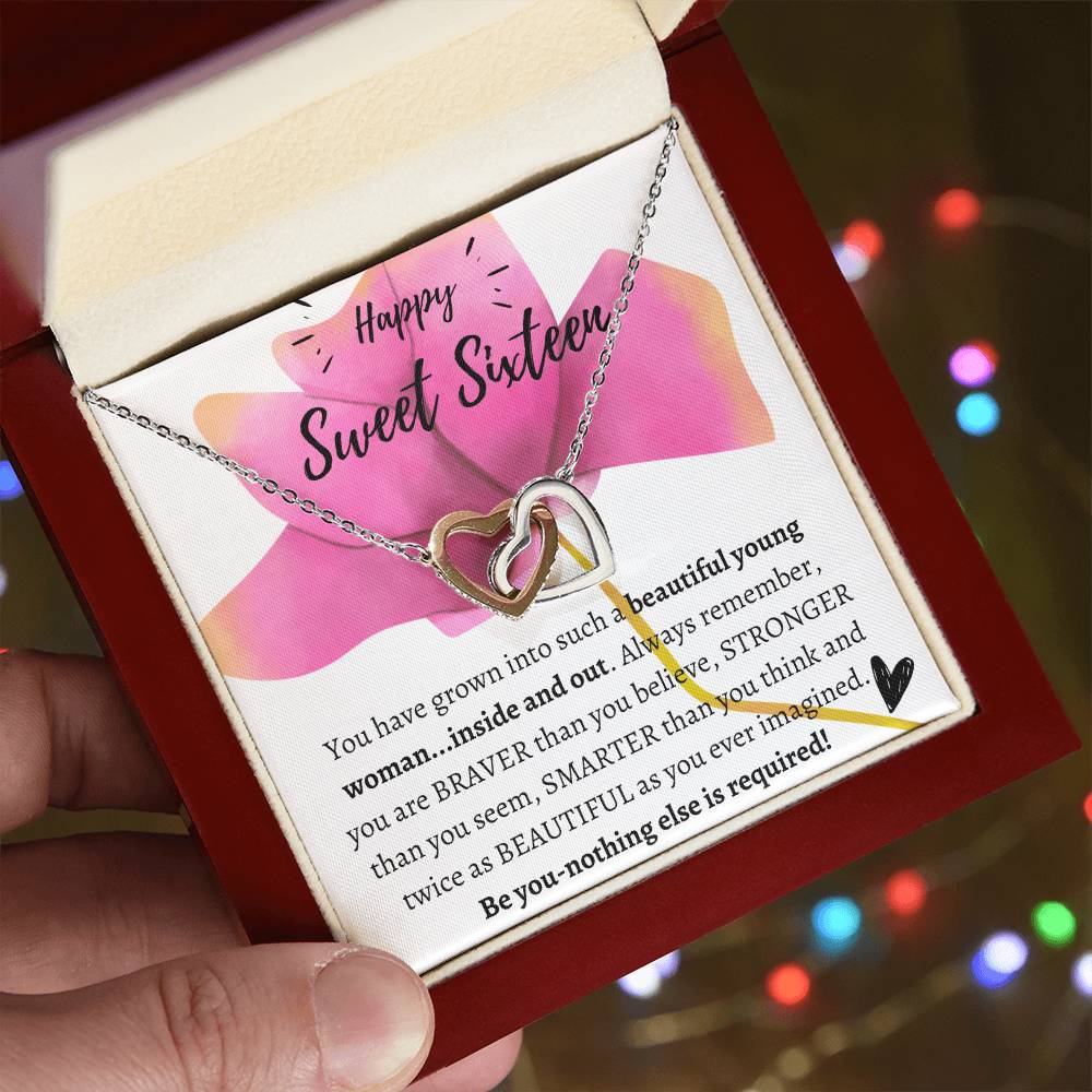 Be You - Nothing Else Is Required - Happy Sweet Sixteen! Interlocking Hearts Necklace