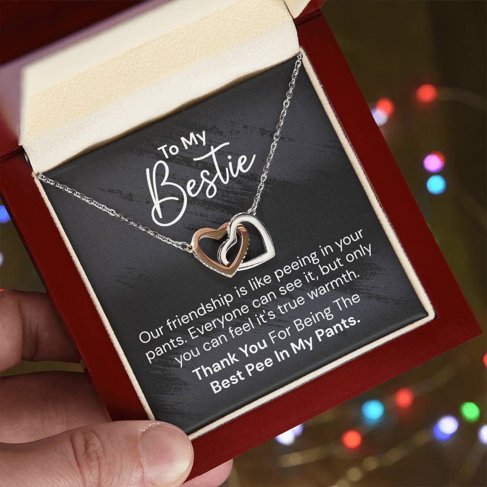 To My Bestie - Our Friendship Is Like Peeing - Interlocked Hearts Necklace Interlocking Hearts Necklace