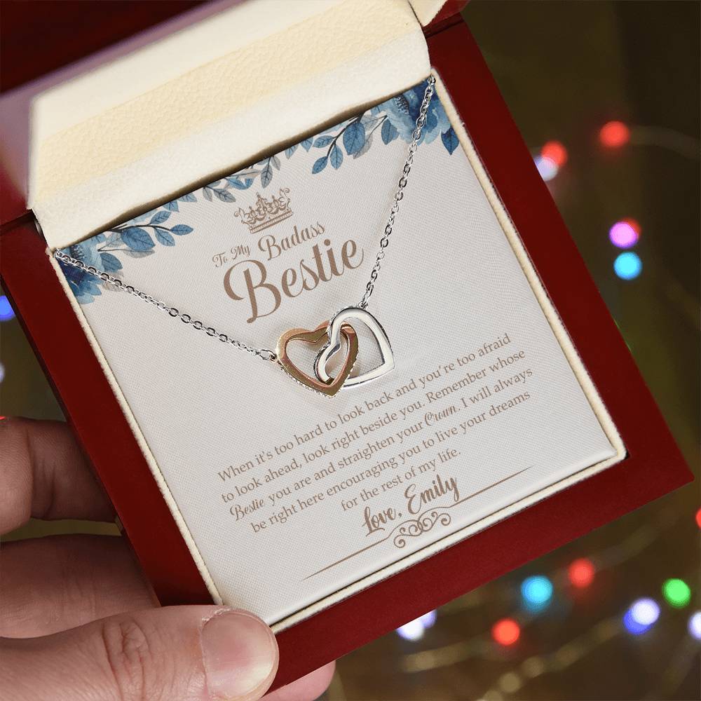 To My Badass Bestie Necklace Friendship Jewelry Gift Gift For Bestfriend Birthday Anniversary Gift Interlocking Hearts Necklace