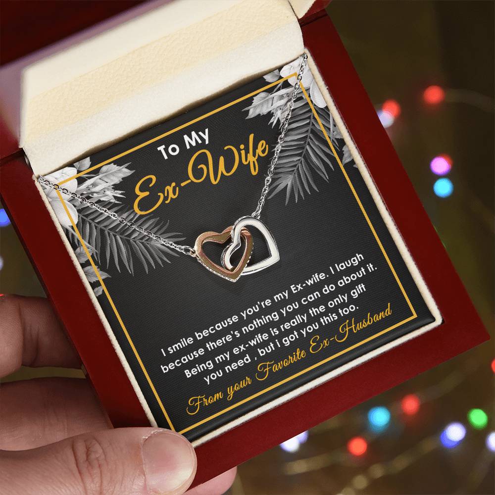 To My Ex-Wife Interlocking Heart Necklace - Funny Gift For Ex-Wife - Ex-Wife Birthday Christmas Jewelry Interlocking Hearts Necklace