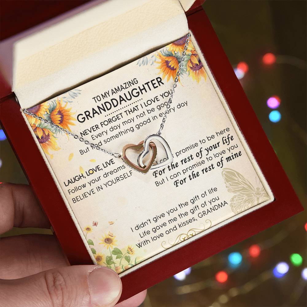 To My Amazing Granddaughter Interlocking Hearts Necklace Message Card