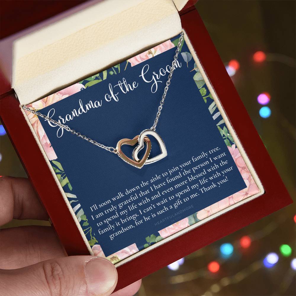 Grandmother Of The Groom Gift Necklace Grandma Wedding Gift Nana Bridal Shower Rehearsal Dinner Thank You Gift Interlocking Hearts Necklace