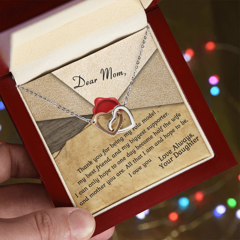 Mom Is My Role Model Interlocking Hearts Necklace