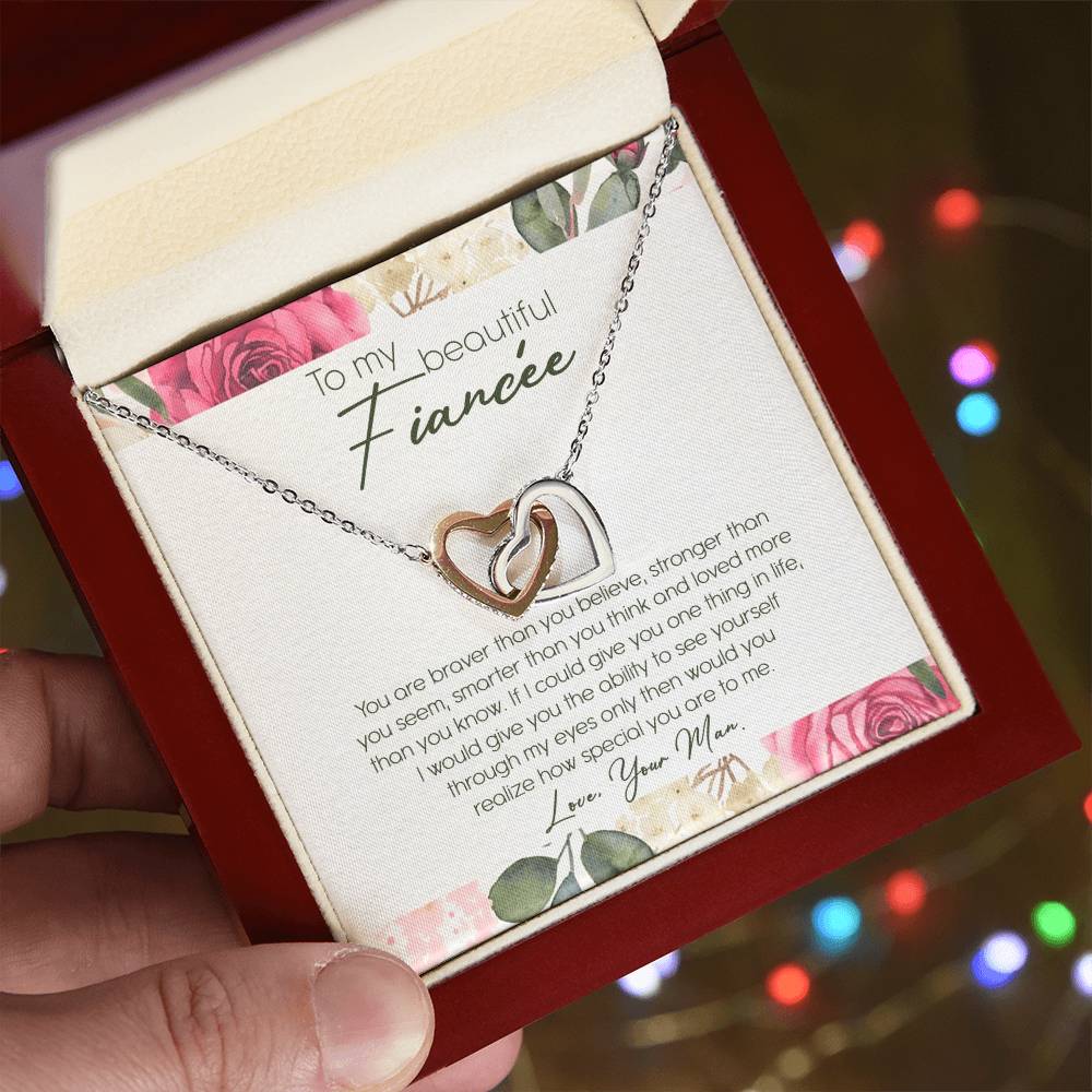 To My Beautiful Fiancé Interlocking Hearts Necklace Message Card