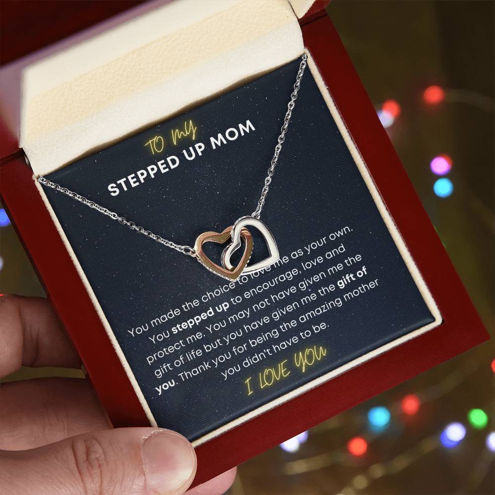 To My Step Mom Aka Stepped Up Mom Interlocking Hearts Necklace