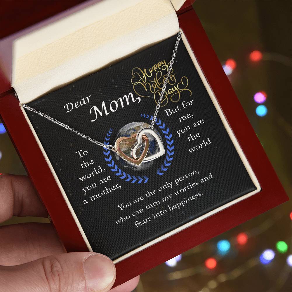 Dear Mom You Are The World Two Hearts Necklace Interlocking Hearts Necklace
