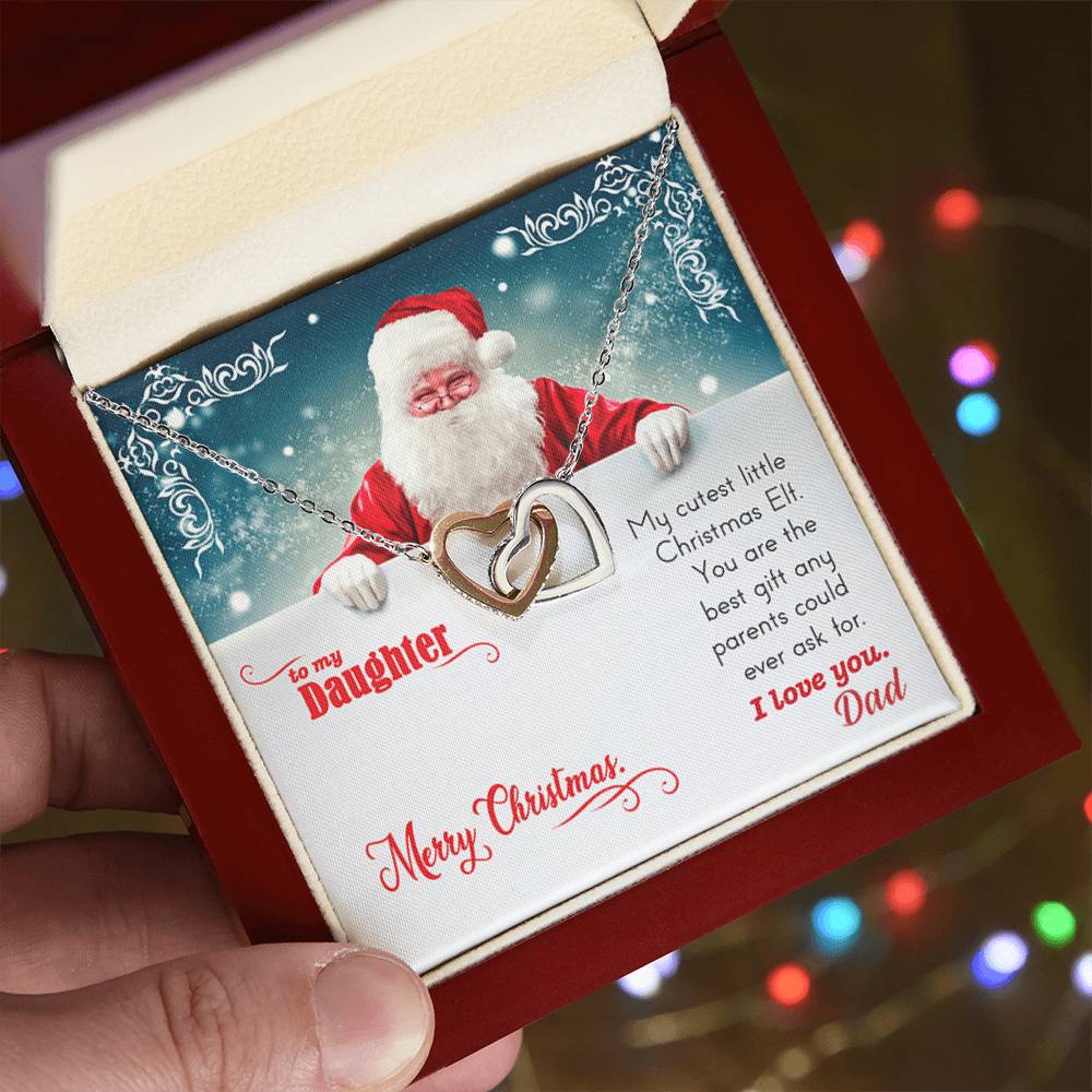My Cutest Little Christmas Elf. Gift Necklace For Daughter. Interlocking Hearts Necklace