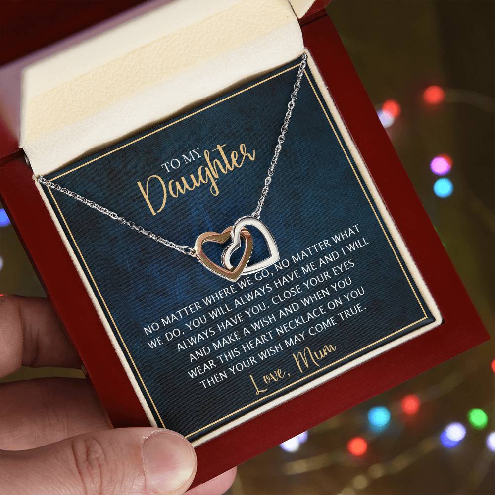 To My Daughter - Unique Heart Bonding Necklace Gift Set Interlocking Hearts Necklace