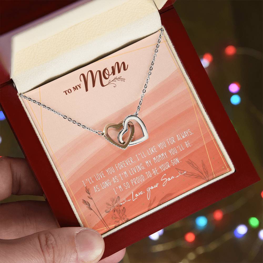 To My Mom Interlocking Hearts Necklace Message Card