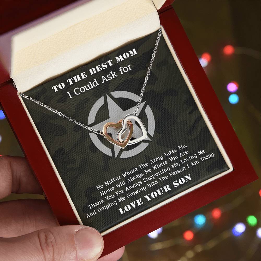 The Best Army Mom - Interlocked Necklace Interlocking Hearts Necklace