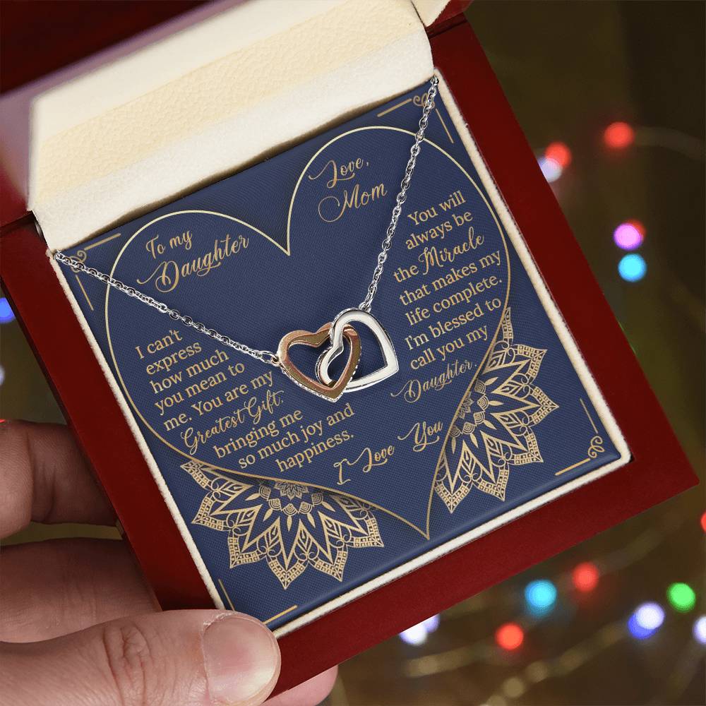 To My Daughter - Greatest Gift Miracle - Necklace Interlocking Hearts Necklace