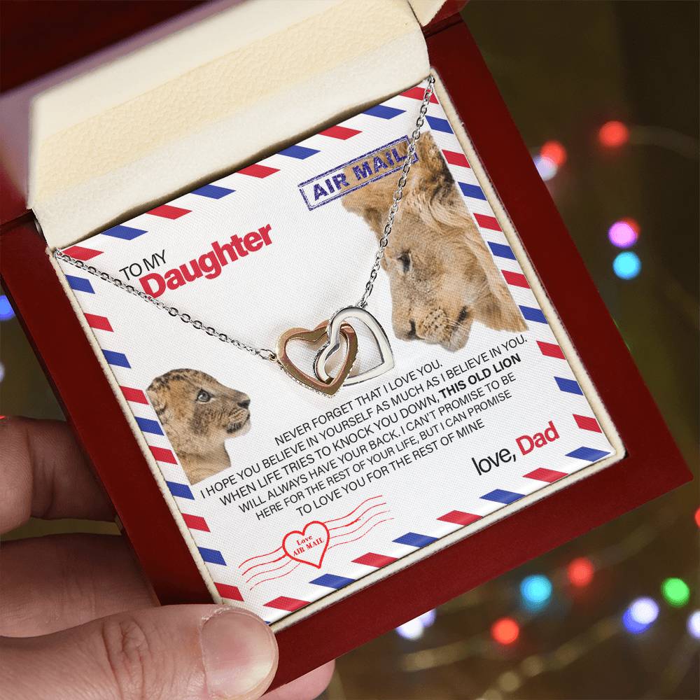 To My Daughter - This Old Lion Will Always Have Your Back Interlocking Hearts Necklace