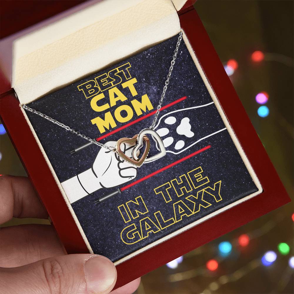 Best Cat Mom In The Galaxy Hearts Interlocked Necklace Cat Owner Jewelry Gift For Cat Lover Gift To Cat Mom Necklace From Cat Interlocking Hearts Necklace