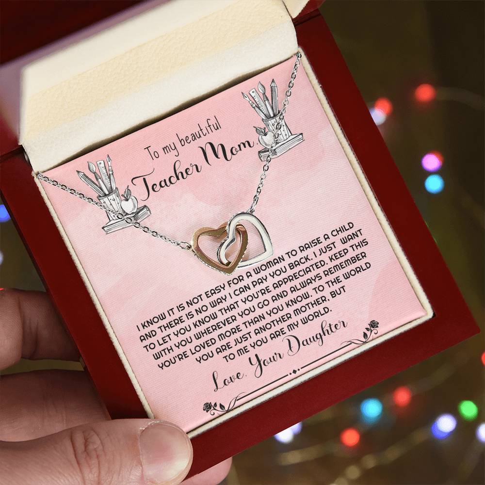 Teacher Mom Necklace Gift From Daughter Interlocking Hearts Necklace