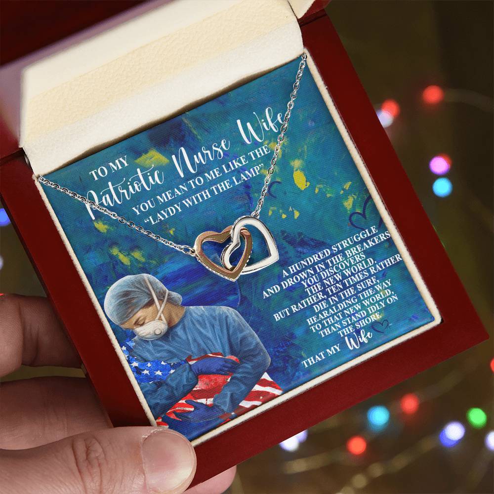 To My Patriotic Nurse Wife Interlocking Hearts Necklace