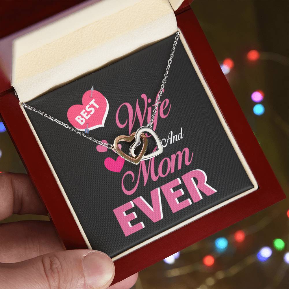 Best Wife And Mom Ever Interlocking Hearts Necklace