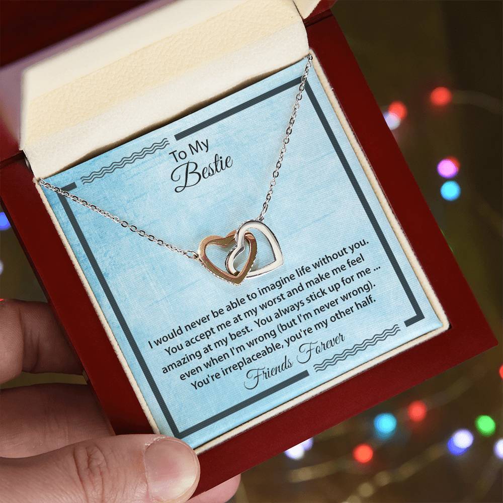 Bestie I Can'T Imagine Life Without You Necklace Interlocking Hearts Necklace