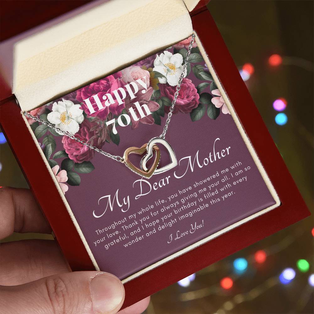Mother'S 70Th Birthday Gift Gift For Mom On Her Birthday Gift For Mom From Daughter & Son Mom Necklace Best Mom Gift Message Card Interlocking Hearts Necklace