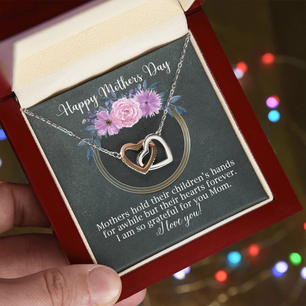 Interlocking Hearts Necklace For Mom Black And Floral For Mother'S Day