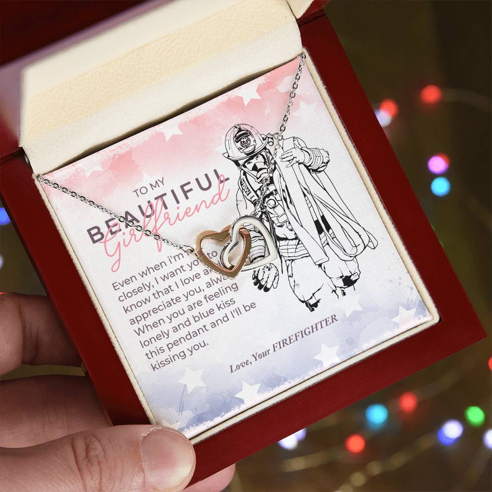 To My Beautiful Girlfriend From Firefighter Interlocking Hearts Necklace