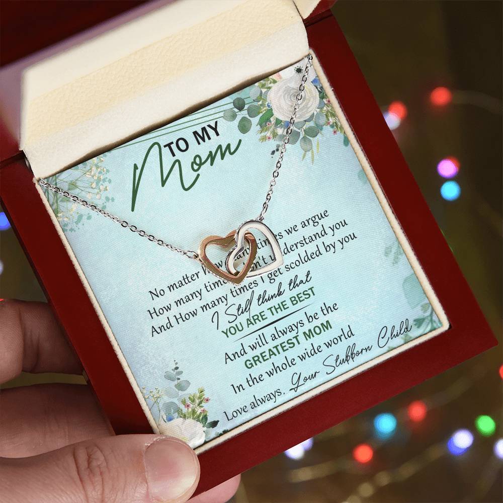 To My Mom Interlocking Hearts Necklace Message Card