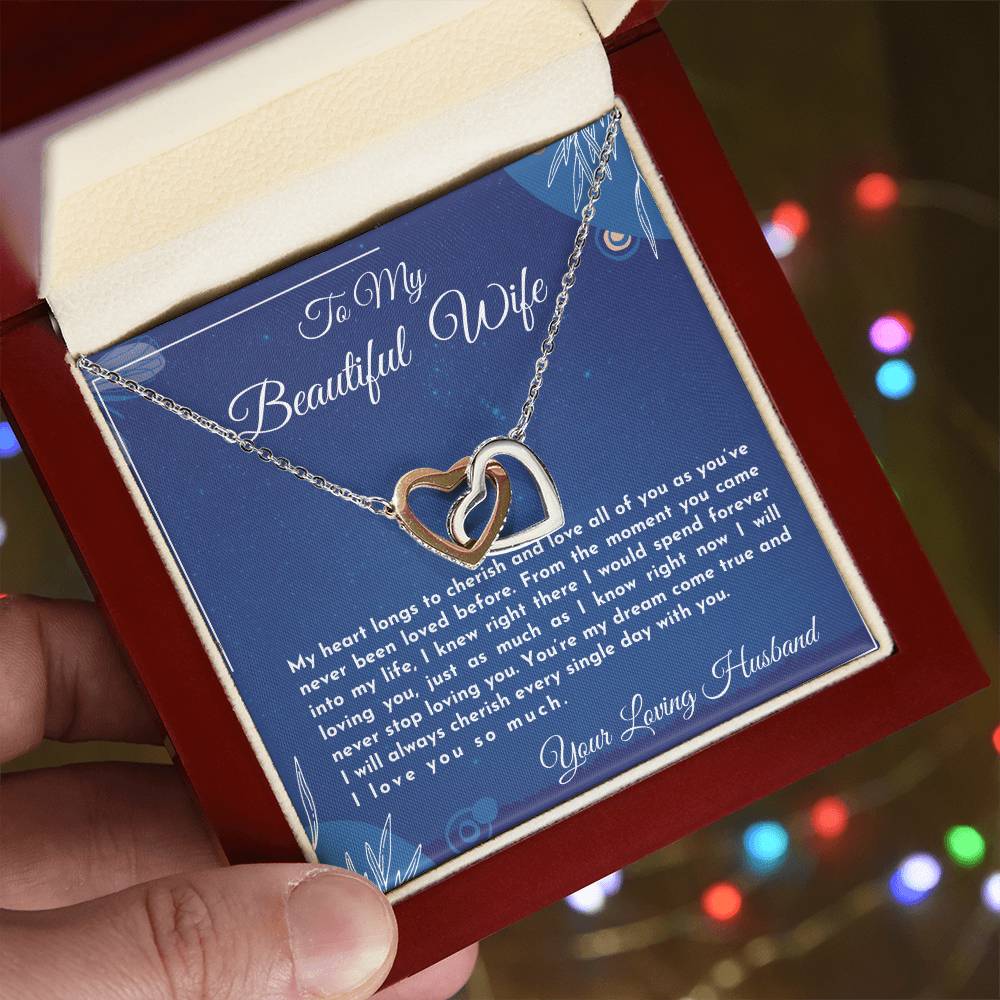 Gift For Wife My Heart Longs To Cherish And Love Interlocking Hearts Necklace