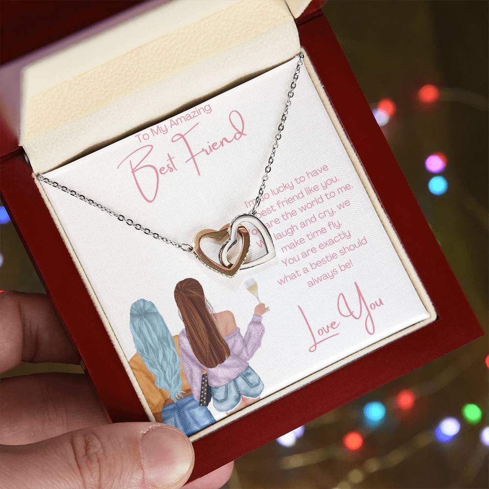 To My Amazing Best Friend - 2 Hearts Interlocking Hearts Necklace