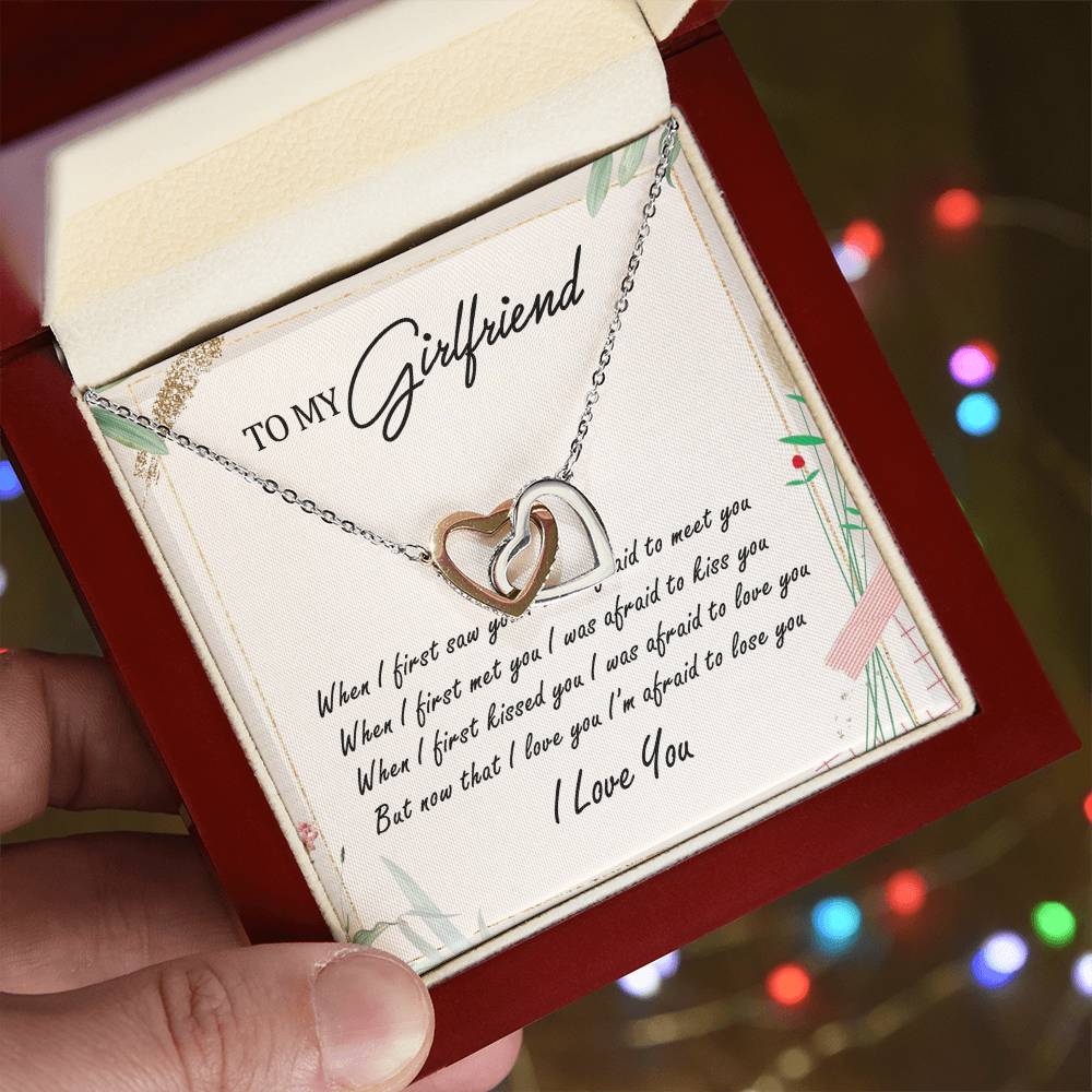 To My Girlfriend Interlocking Hearts Necklace Message Card