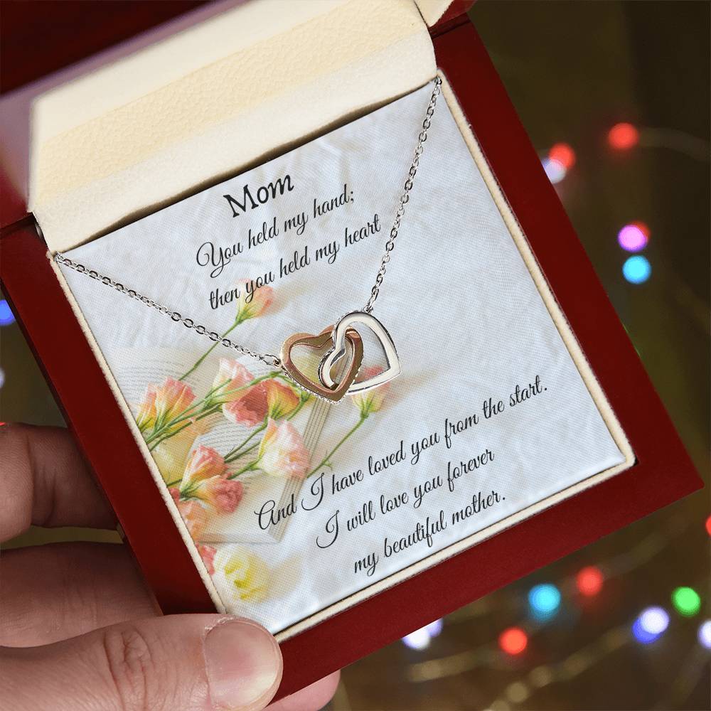 Gift For Mom - Interlocking Heart Necklace With Cubic Zirconia Interlocking Hearts Necklace