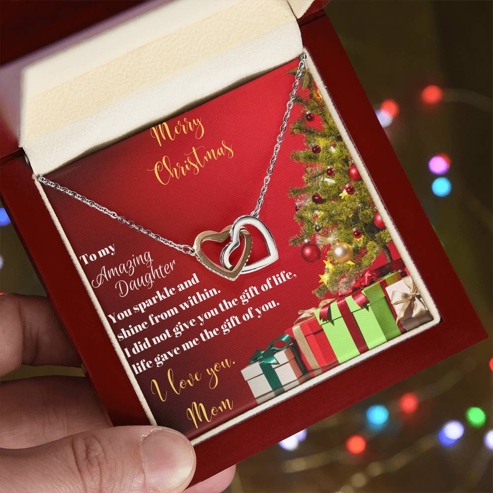 To My Amazing Daughter From Mom Interlocking Hearts Necklace