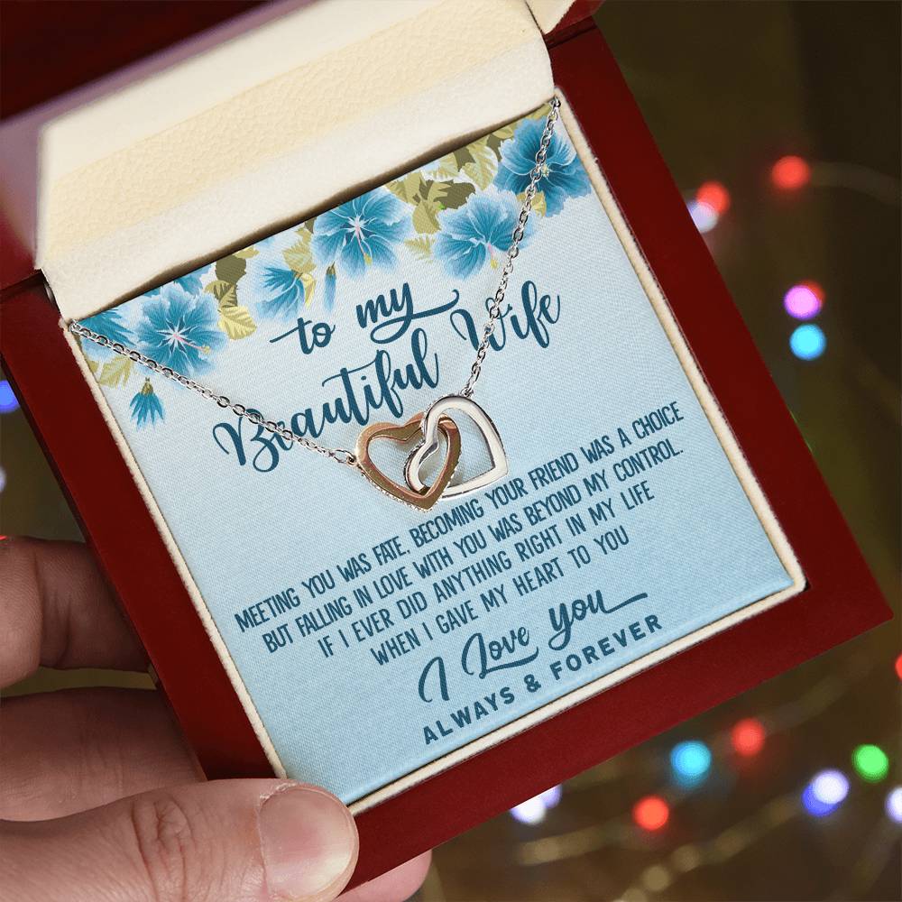 To My Beautiful Wife Meeting You Was Fate Interlocking Hearts Necklace
