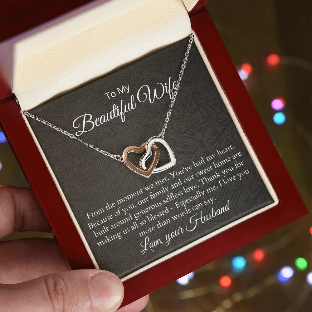 Anniversary Birthday Gift For Wife - Necklace & Message Card Interlocking Hearts Necklace