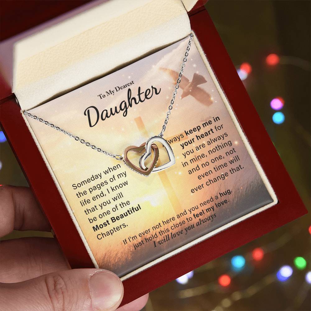 To My Dearest Daughter - Most Beautiful Chapters Interlocking Hearts Necklace