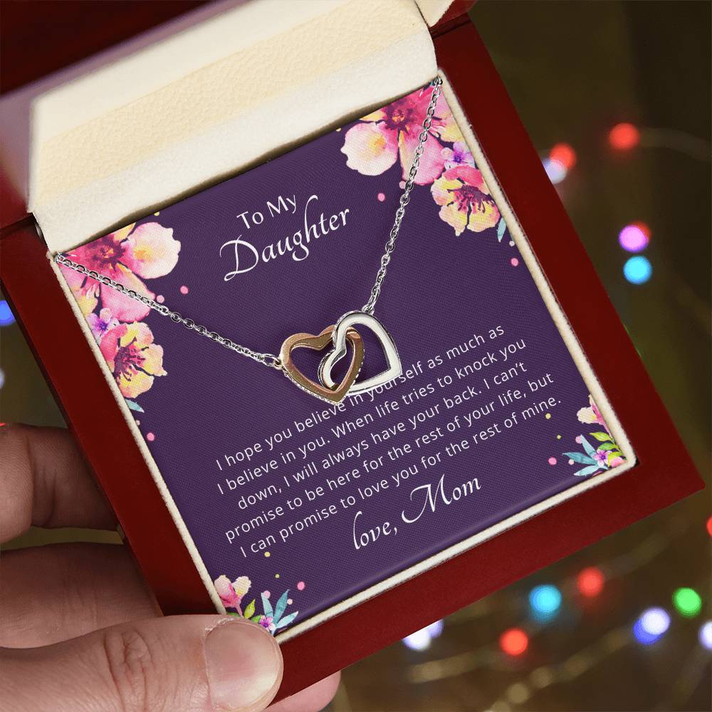 To My Daughter - Promise To Love You - Necklace. Embellished With Cubic Zirconia Stones. Interlocking Hearts Necklace