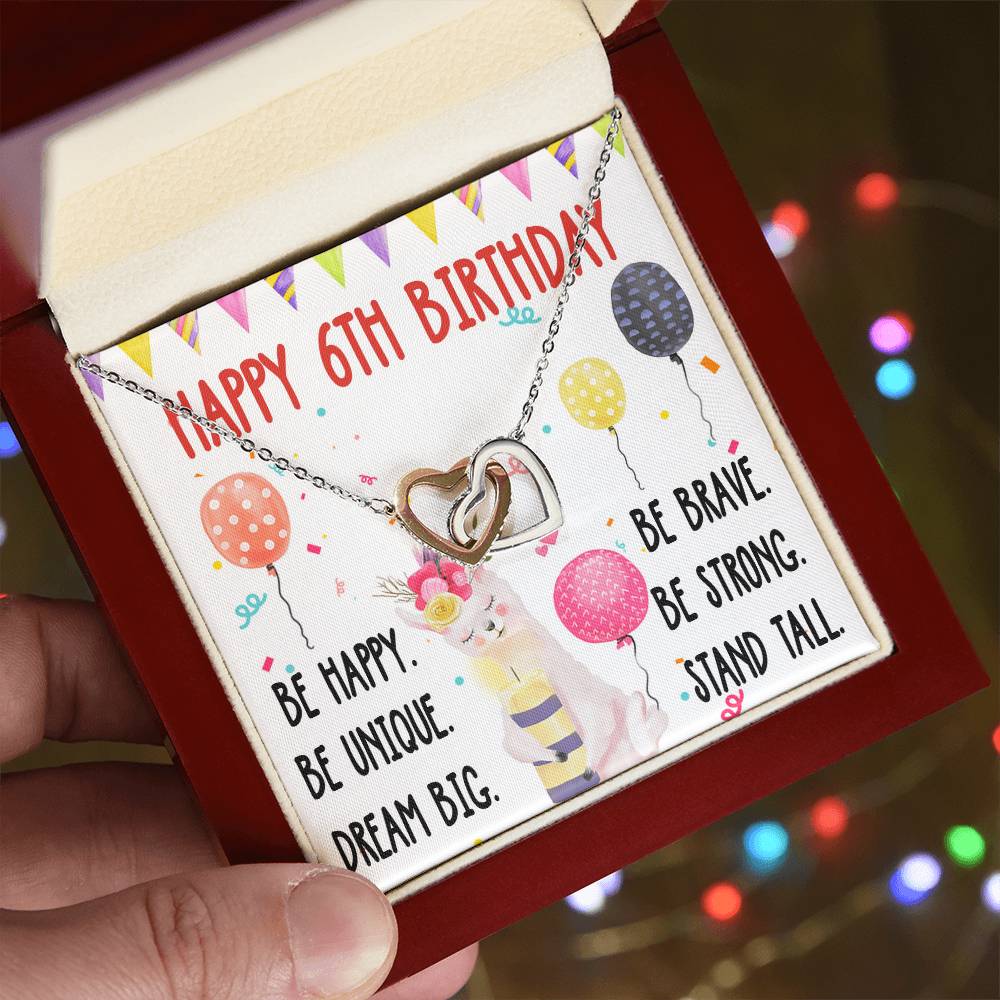 6Th Birthday Necklace Gift For Girl Daughter Birthday Gift For 6 Years Old Teen Birthday Gift Cute Llama Interlocking Hearts Necklace