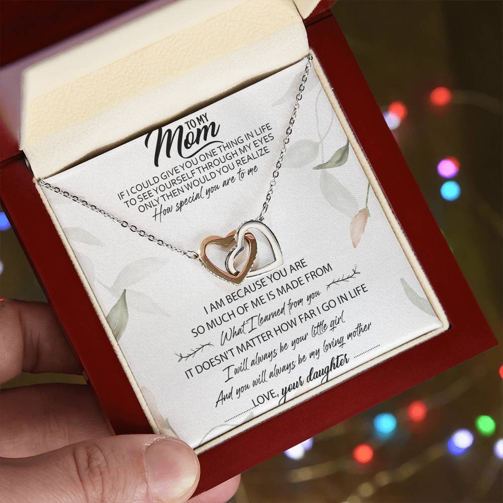 To My Mom Interlocking Hearts Necklace Message Card