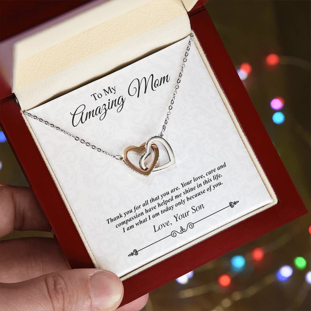'To My Amazing Mom' Linked Hearts Necklace - Thank You For All That You Are Interlocking Hearts Necklace