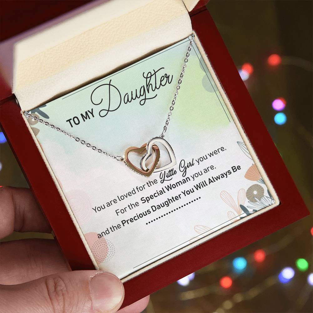 To My Daughter Interlocking Hearts Necklace Message Card