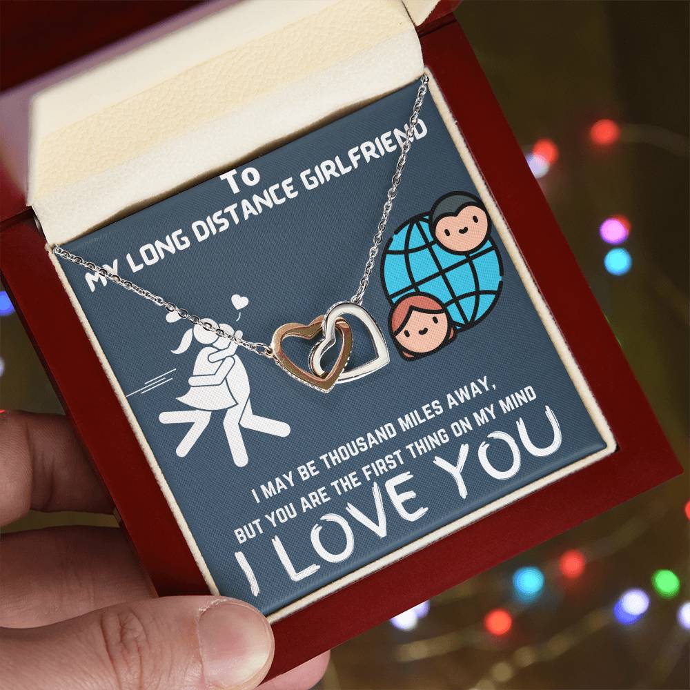 Gift For Long Distance Girlfriend Interlocking Hearts Necklace
