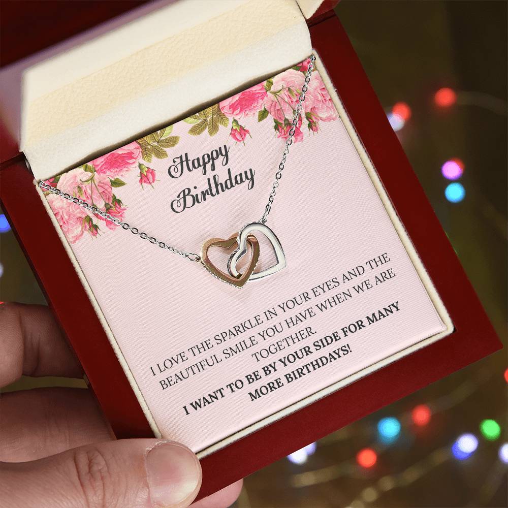 Happy Birthday - I Want To Be By Your Side For Many More Birthdays Interlocking Hearts Necklace
