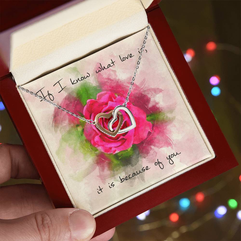 Interlocking Hearts Necklace – Red Rose Message Card